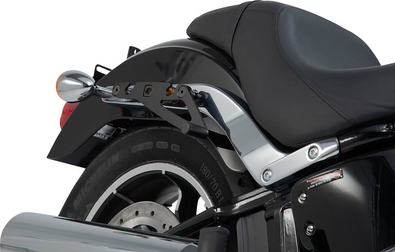 Orlantos Triton Black avec porte-bouteille compatible avec poche latérale de cadre et porte-gobelet pivotant HD Fatboy Heritage Softail Slim Wildstar Dragstar Harley Davidson 